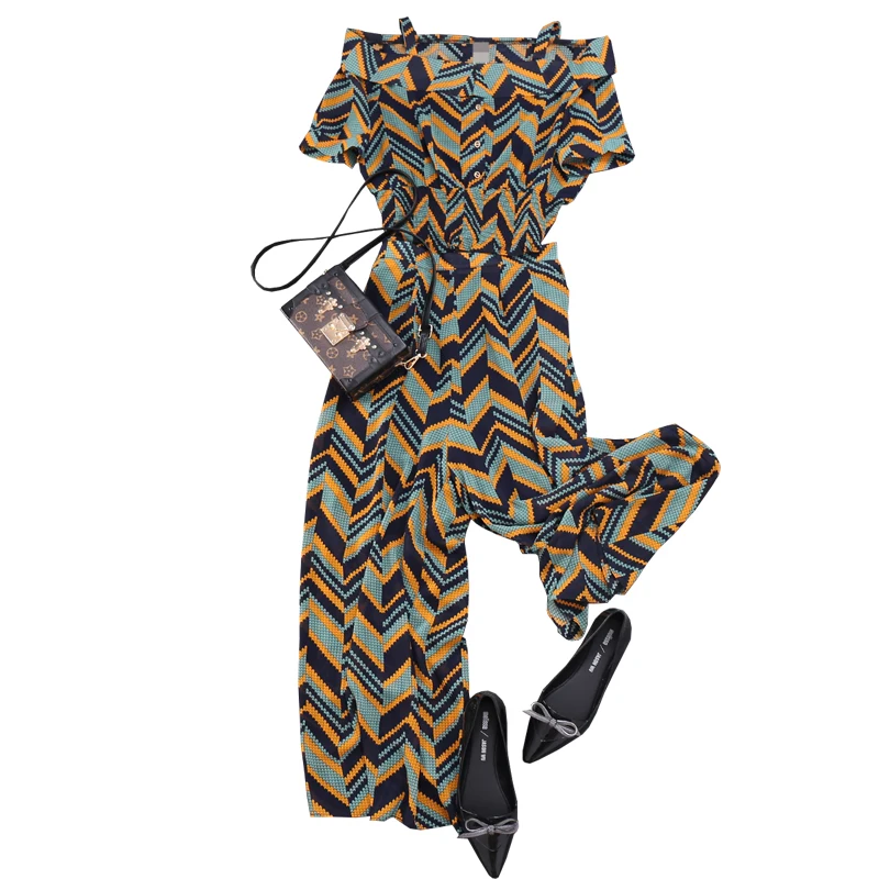 

Women Two Piece Sets Geometric T-Shirt & pant Sets Ankle-Length Fashion Street Wear Casual Maxi Striped pant Women Clothing Set