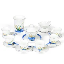 Творческий японский кунг-фу Чайные сервизы целый набор чайник кубки бытовые керамические чай с простой синий и белый фарфор