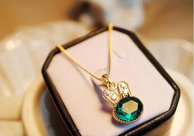 N155 Bunny Pendant Necklaces Fashion Jewelry Animal Rabbit Collares Charm Necklace Bijoux Green Crystal High Quality 2017 9