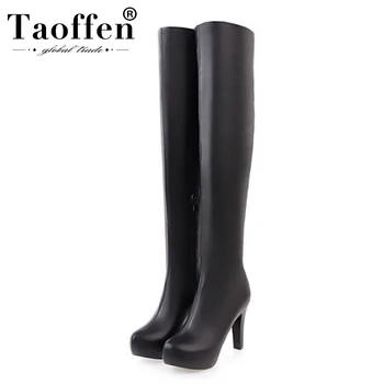 

Taoffen Over Knee Boots Women Zipper Solid Color Platform High Heel Shoes Winter Slim Warm Long Boots Women Footwear Size 34-43