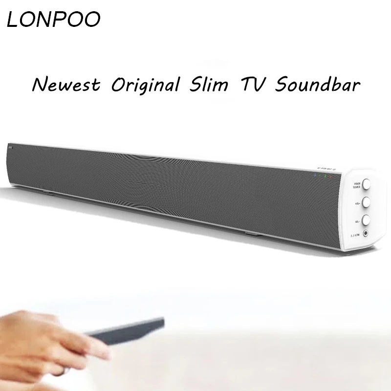 

LONPOO Powerful Bluetooth TV SoundBar 40W Wireless Slim Stereo Speaker in-built Subwoofer for LED TV phoneHome theater System