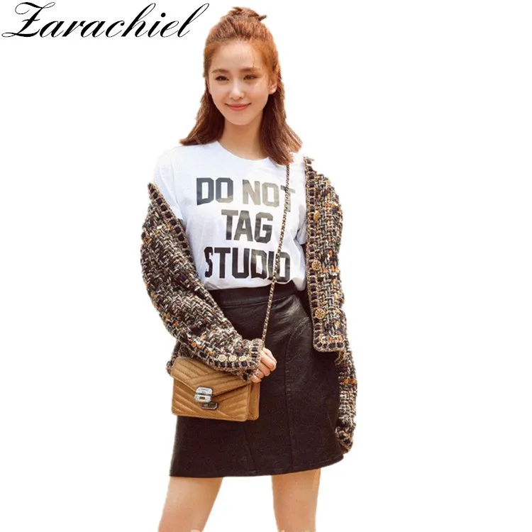 

Zarachiel Tweed Jacket Coat Runway 2019 Autumn Women Single-Breasted Slim Tweed Jacket V Neck Button Fashion Ladies Jackets Coat