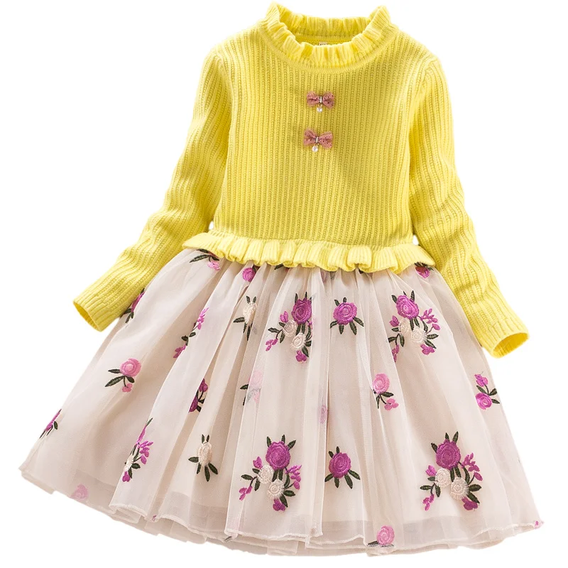 Свитер для девочек; платье принцессы; детское хлопковое Качественное кружевное платье с принтом; детская вечерняя одежда; милые вечерние платья для выпускного вечера для маленьких девочек