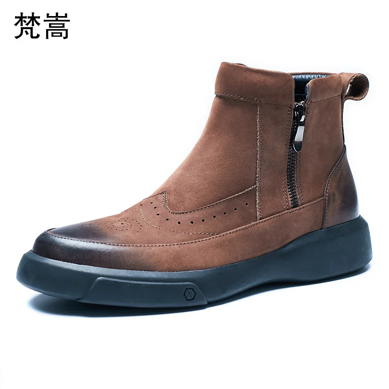 

Riding Boots Mens Genuine Leather High top shoes desert boots men autumn winter British steel toe shoes bullock chelsea boots