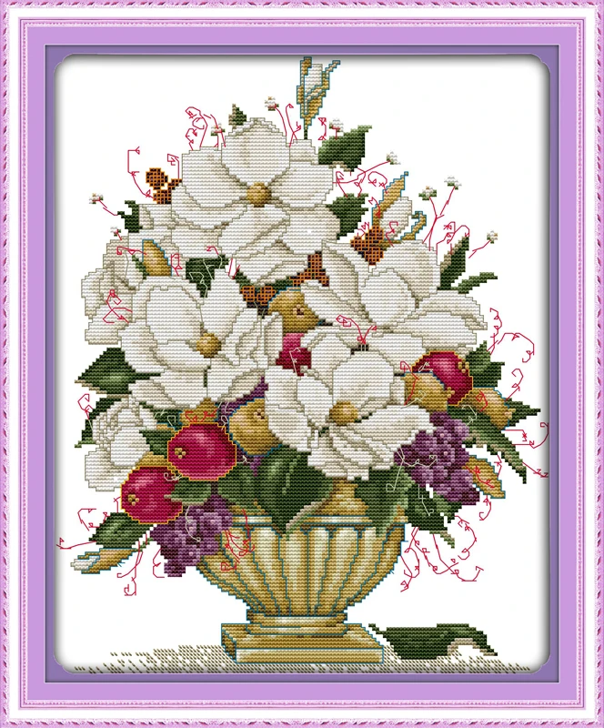 The beautiful vase (2) cross stitch kit flower 14ct 11ct printed fabric
