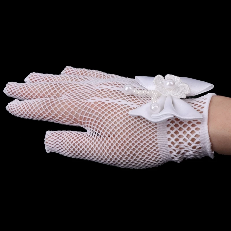 KLV/перчатки для девочек; сетчатые аксессуары для принцесс; детские перчатки для выпускного вечера с бантом