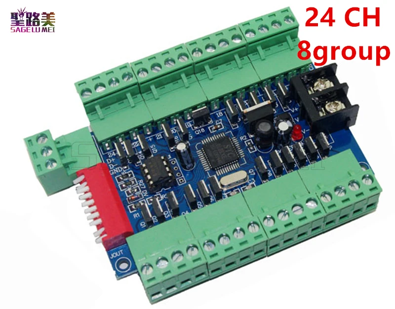 Оптовая продажа DC12-24V 24CH 24 каналов 3A/CH 8 группа легко DMX LED декодер контроллер