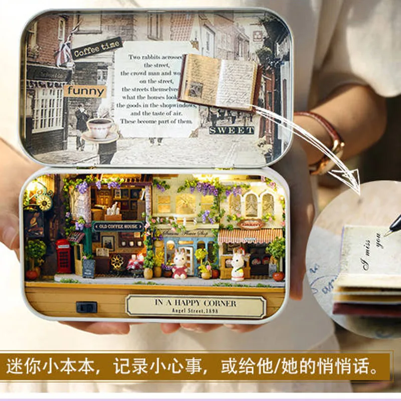 DIY Doll House Furnitures Doll Houses Miniature Box Theatre Nostalgic Theme Miniature Scene Wooden Miniature Puzzle Toys