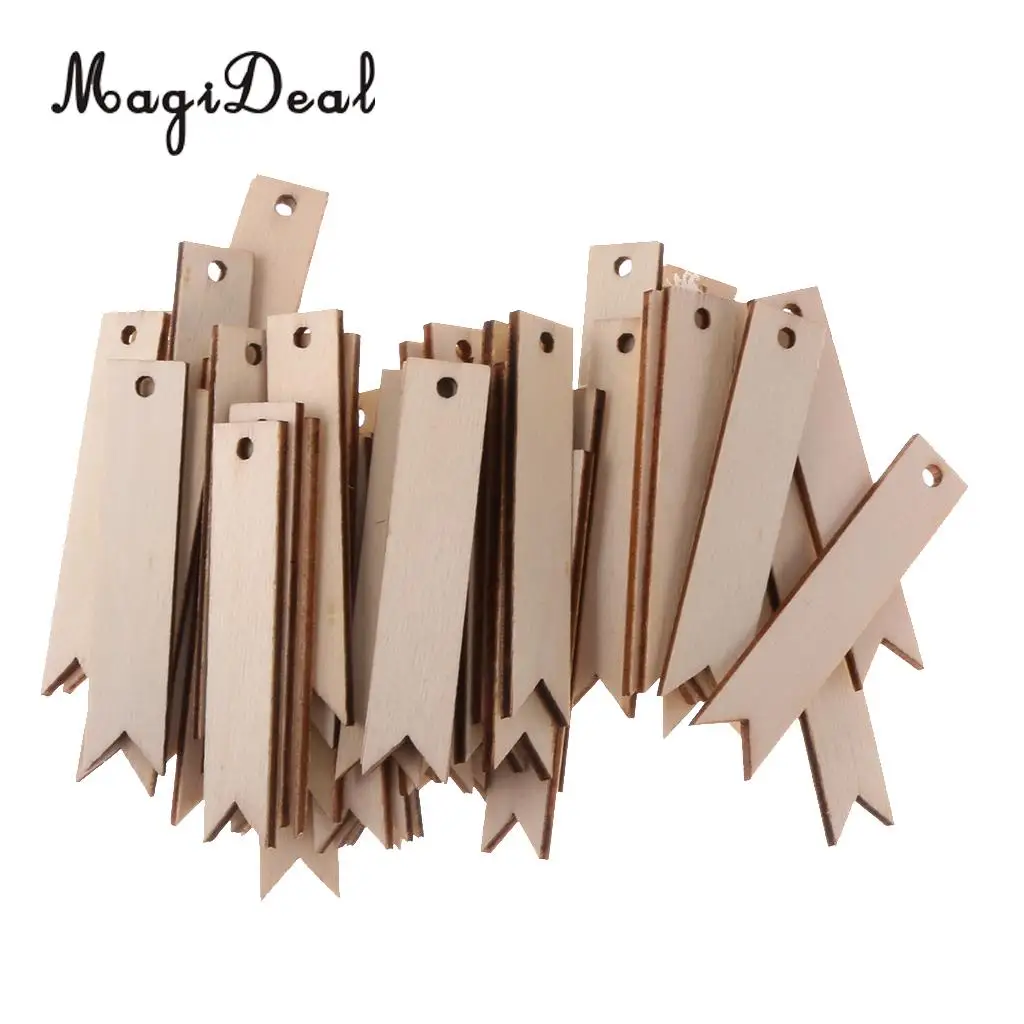MagiDeal Rectangle Style 100Pcs Wooden Tags Hanging Decoration for Wedding Embellishments Scrap Booking Plaques DIY Craft Favors