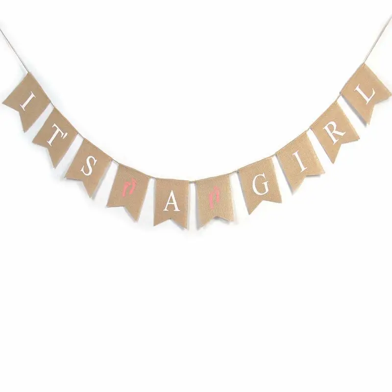 

It Is A Girl Burlap Banner Pink Baby Shower Photo Shoot Props Garland Bunting Flag Party Favor