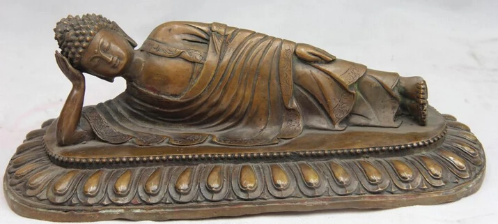 

fast shipping USPS to USA S2805 Tibet Buddhism Temple Copper Bronze Lie horizontal Sleep Sakyamuni Buddha Statue