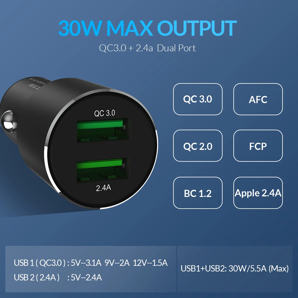 TOPK 2-ميناء شاحن سيارة سريعة تهمة 3.0 USB سريع شاحن سامسونج S9 ملاحظة 9 شياو mi mi 9 QC 3.0 سيارة-شاحن الهاتف شاحن