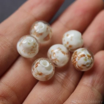 

10pcs/lot 10mm Lampwork Glass Beads Glass Boutique beads White Color With Shinning Sand for earring necklace making