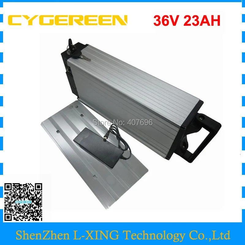 

1500W 36V 23AH Electric Bike lithium battery 36Volt Rear rack battery Use NCR PF 2900mah cell 50A BMS 42V 2A charger