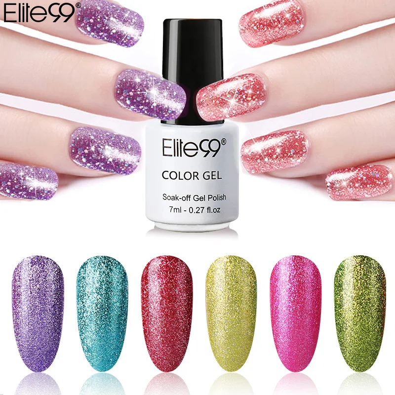 

Elite99 7ml Soak Off Platinum Nail Varnish Shimmer Glitter Nail Gel Polish Long Lasting Gelpolish Lacquer Top gel polish