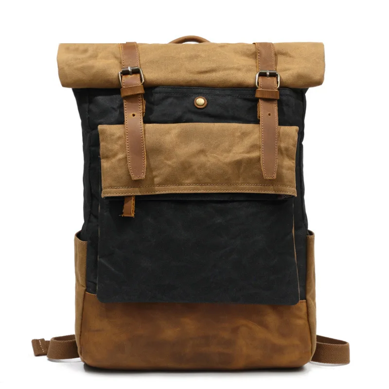 

SOAEON Canvas Bag Travel Shoulder Backpack Retro Oil Wax Leisure Outdoor Mountain Climbing Students Colour Backpack