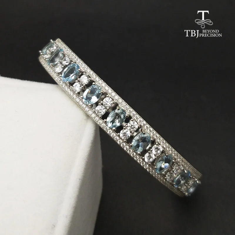 TBJ, новинка, 925 серебряный браслет с 4ct натуральным аквамарином ov4* 6 мм драгоценным камнем, браслет из 925 серебра, хорошее ювелирное изделие для женщин в подарок