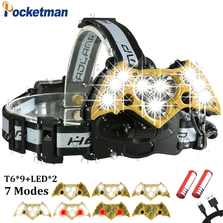 

60000Lumens Waterproof LED Headlight 11 LEDs Head Lamp Flashlight Lanterna Rechargeable Headlamps For Camping with 18650 battery