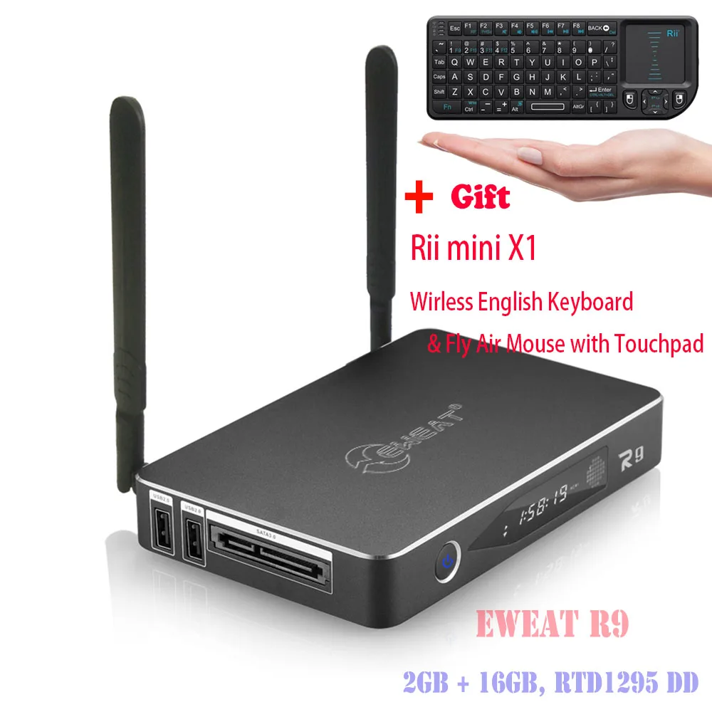 Eweat R9 16GB PK X96 X92 H96 Pro+ Android 6,0 tv Box 3D 4K BD ISO Realtek RTD 1295 Cortex A53 2,4G/5,8G двойной WiFi 3," SATA порт - Цвет: add X1 English KB