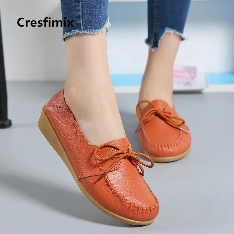 

Cresfimix women cute genuine leather flat shoes lady spring & summer lace up loafers female retro comfortable flat shoes a2136