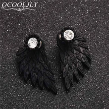 QCOOLJLY, новая мода, черный, золотой, серебряный цвет, готическое женское перо, Крутое ювелирное изделие, крылья, стразы, сплав, подарочные серьги-гвоздики