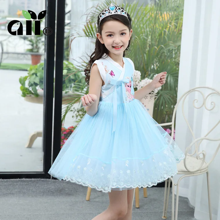 Kids Girls Princess Frozen Elsa Dress Children Princess Dresses Cosplay Costume Party Chinese Style Dress Summer Dress 3-7T
