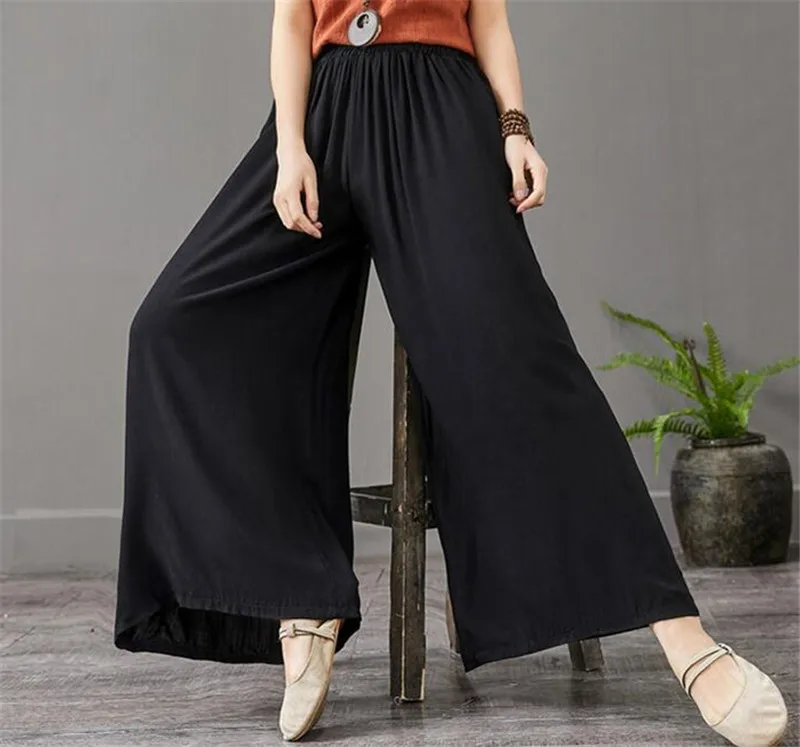 Летние женские широкие штаны, винтажные повседневные свободные тонкие брюки с эластичной резинкой на талии, хлопковые льняные штаны, больше размера d размера плюс 6xl 7xl