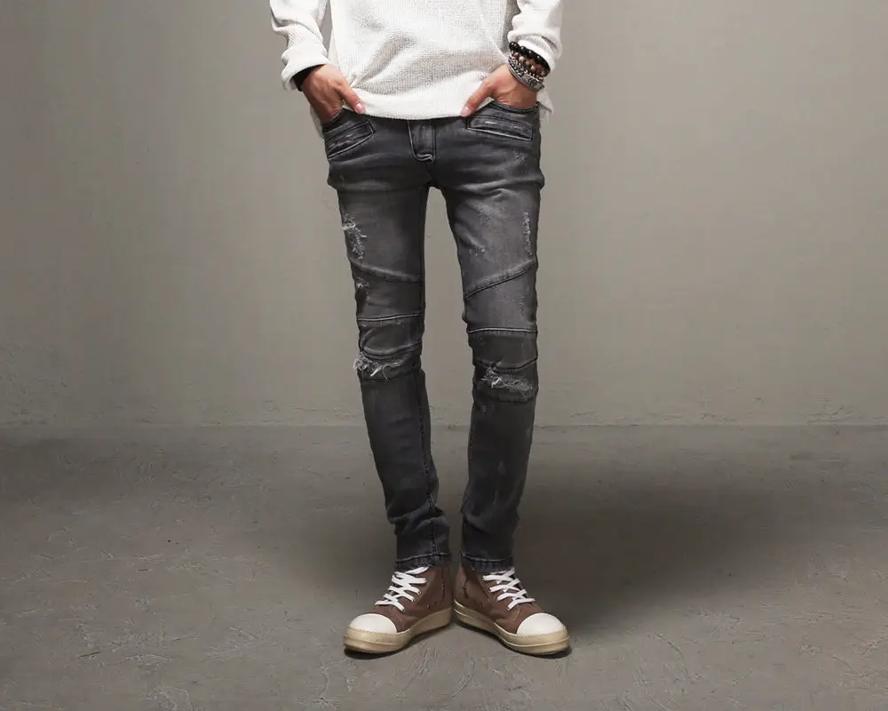 

2016 New Mens Famous Designer Fashion Cotton Denim Hole Ripped Jeans Casual Slim Jeans Male Men's Jeans Trousers Size 36 hot