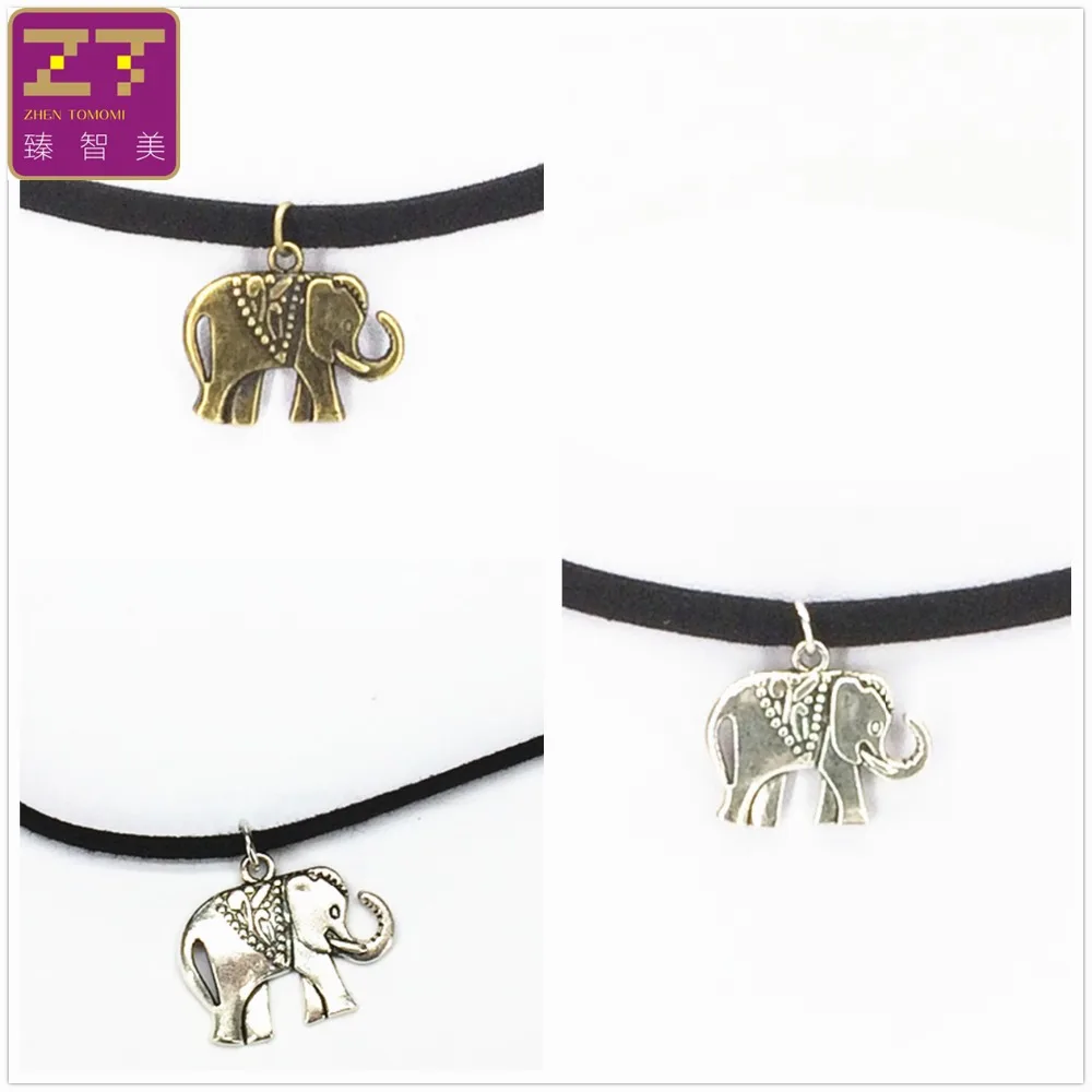 Hot new torques Bijoux Pure Black Velvet Ribbon Retro Elephant necklace pendant Maxi statement Chokers Necklace women jewelry