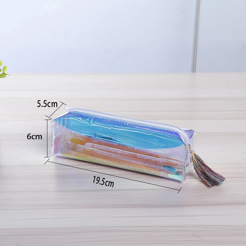 1pc Transparent Holographic Pencil Makeup Case Laser Travel Make Up Cosmetic Bag PU Leather 5 Colors Mayitr