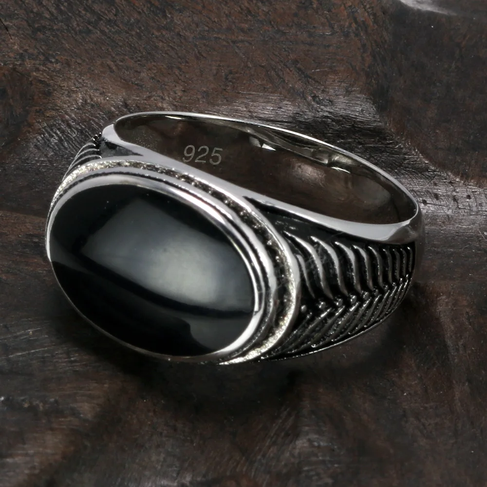 

Guaranteed 925 Silver Rings Cool Antique Turkish Men or Women Black Ring With Stone Sterling Silver Jewelry Anello Uomo