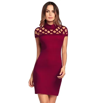 

2018 Summer Autumn Vestidos European Short Sleeve Sexy Bag Hip Packed Hollowout Solid Euramerica Women Sheath One-Step Dresses