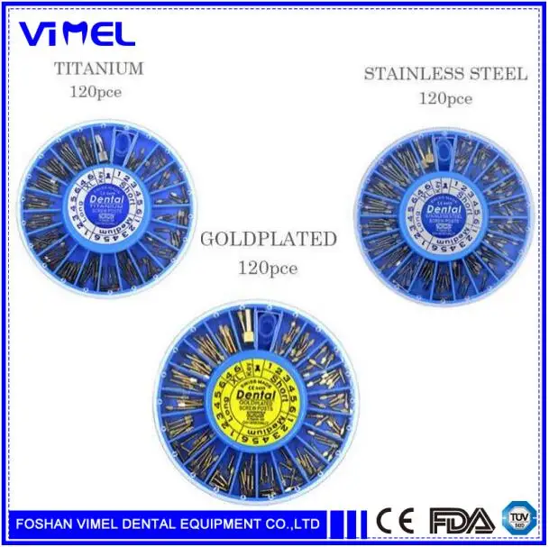 120pcs/box Dentist Conical Screw Posts Kits Dental Material Gold Plated , Titanium, stainless