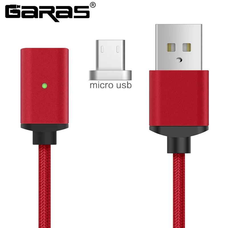 Магнитный кабель GARAS для iphone/Micro USB/type-C, зарядное устройство, адаптер для iphone, магнит, быстрая зарядка, кабели для мобильных телефонов, 2 м - Цвет: red micro usb