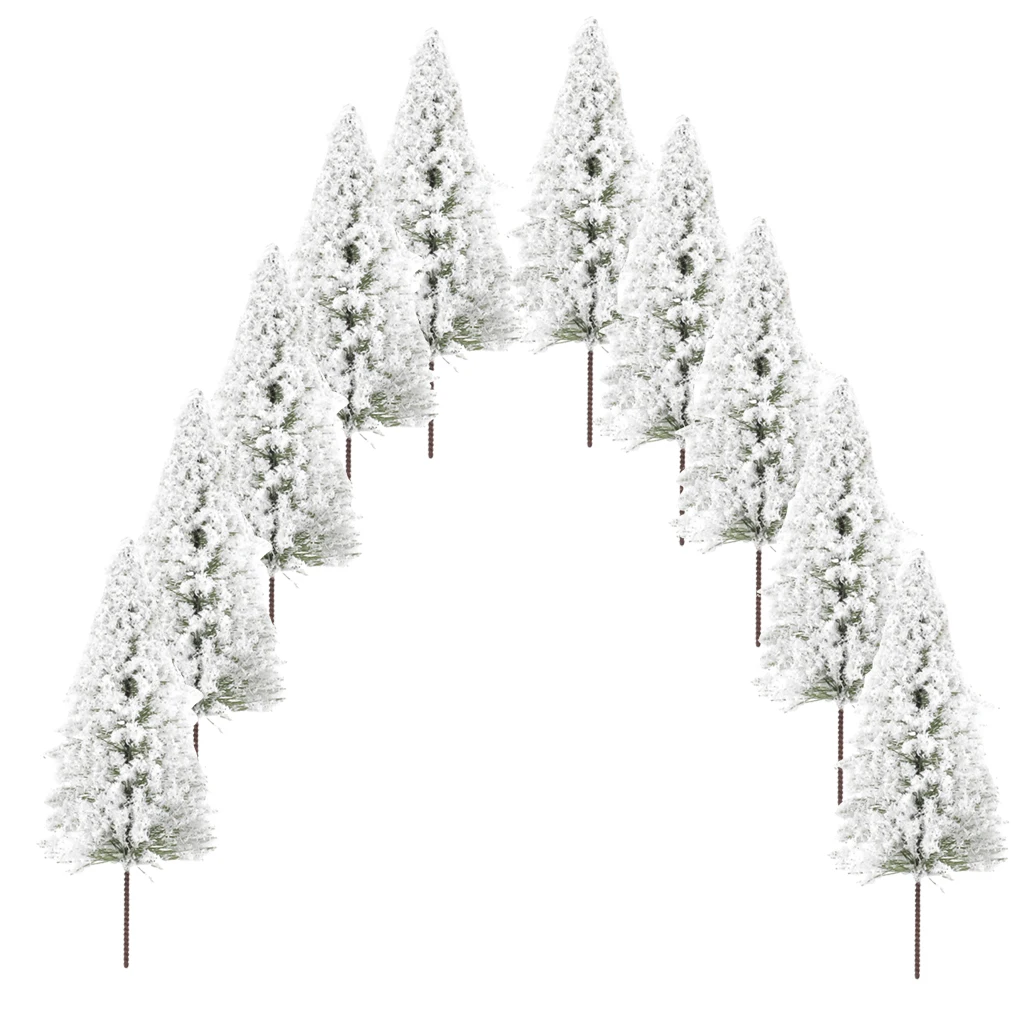 10pcs Model Pine Trees Miniature White Snow Trees Winter Forest Train Railway War Game Layout Landscape Diorama Scenery OO Scale 2