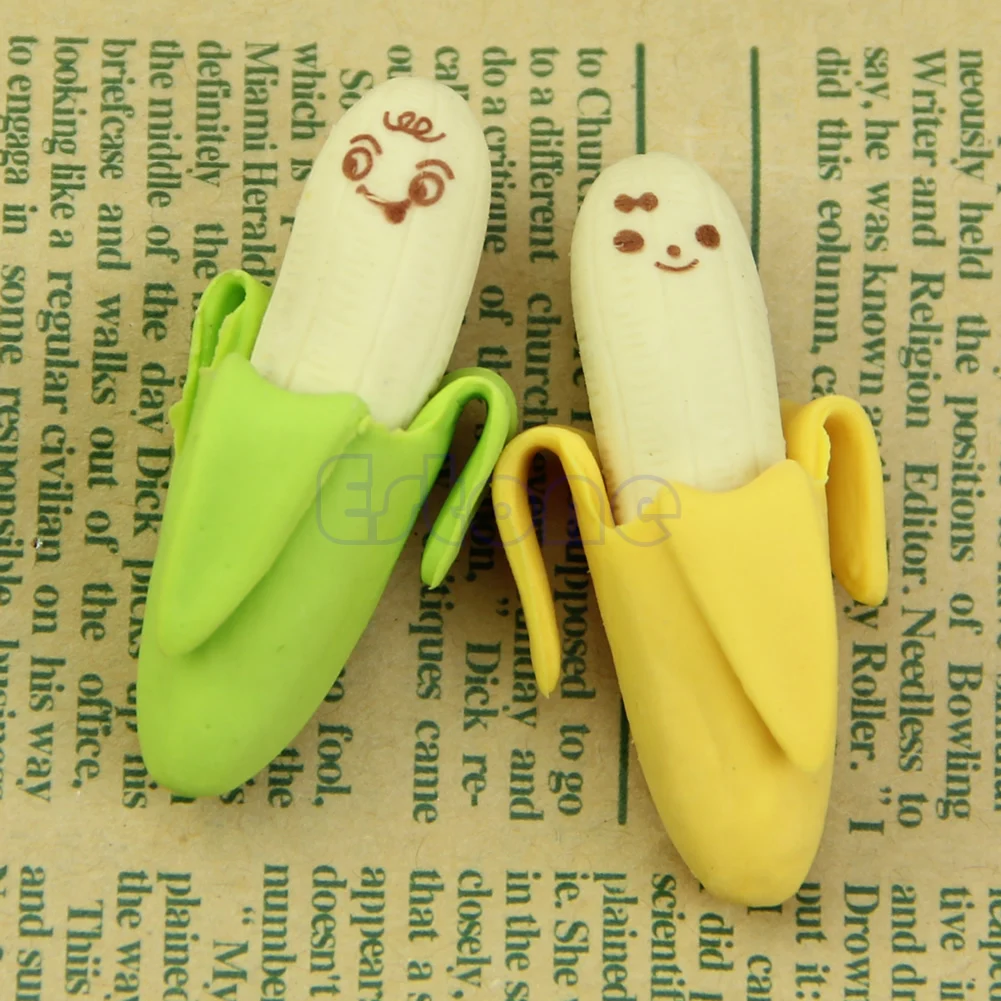 

2pcs Novelty Fruit Banana Style Rubber Pencil Eraser Office Stationery Gift Toy