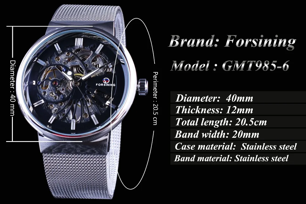 Fashion Neutral Design Silver Steel Men Short Small Dial Mens Watches Luxury Mechanical Skeleton Watch