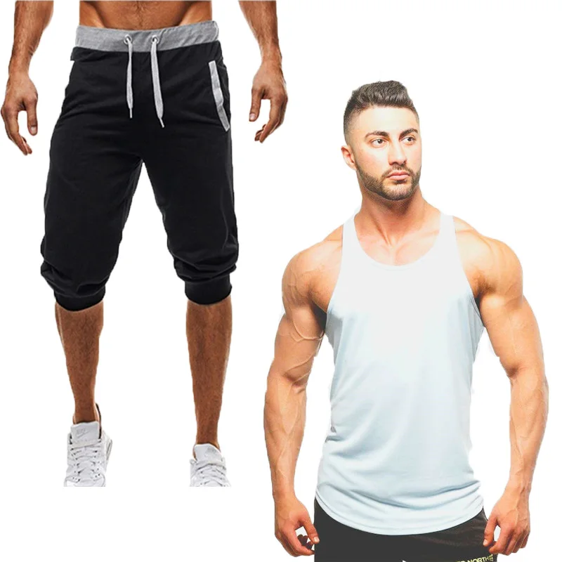 

brand new Mens gym shorts Run jogging sports Fitness bodybuilding Sweatpants male workout training Brand Knee Length short pant