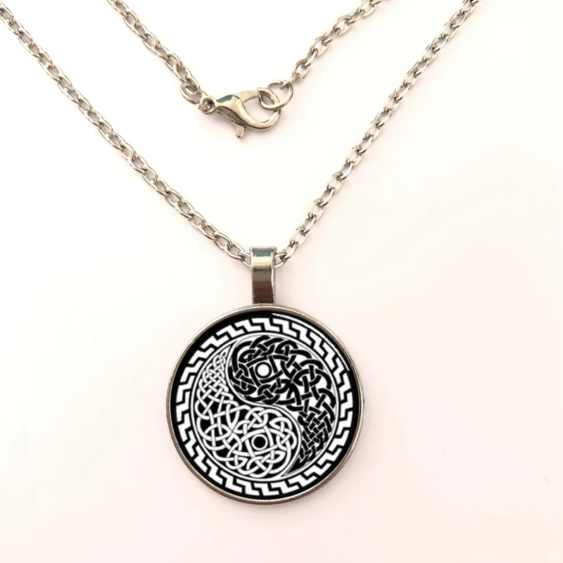 

YSDLJG Yin Yang Knot Style Glass Dome Necklace Pendant Necklace Silver Plated Pendants Birthday Gift for Women Men