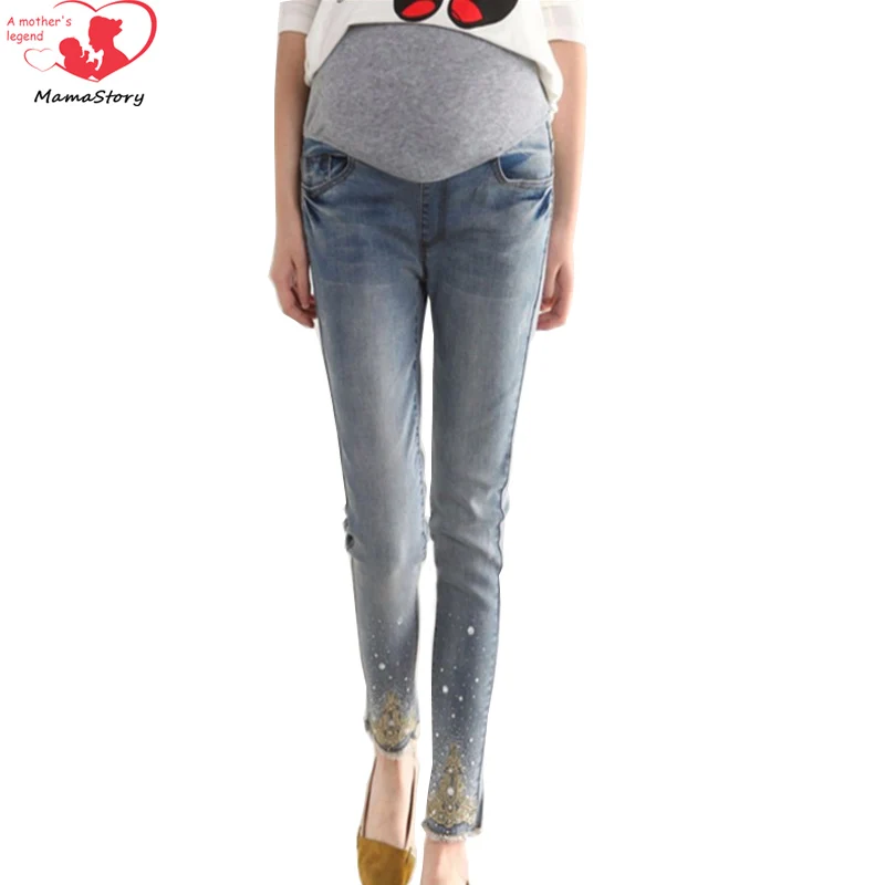 Maternity pregnancy jeans Twill maternity jeans Regular pants for pregnant women Elastic waist jeans pregnant pregnancy clothes