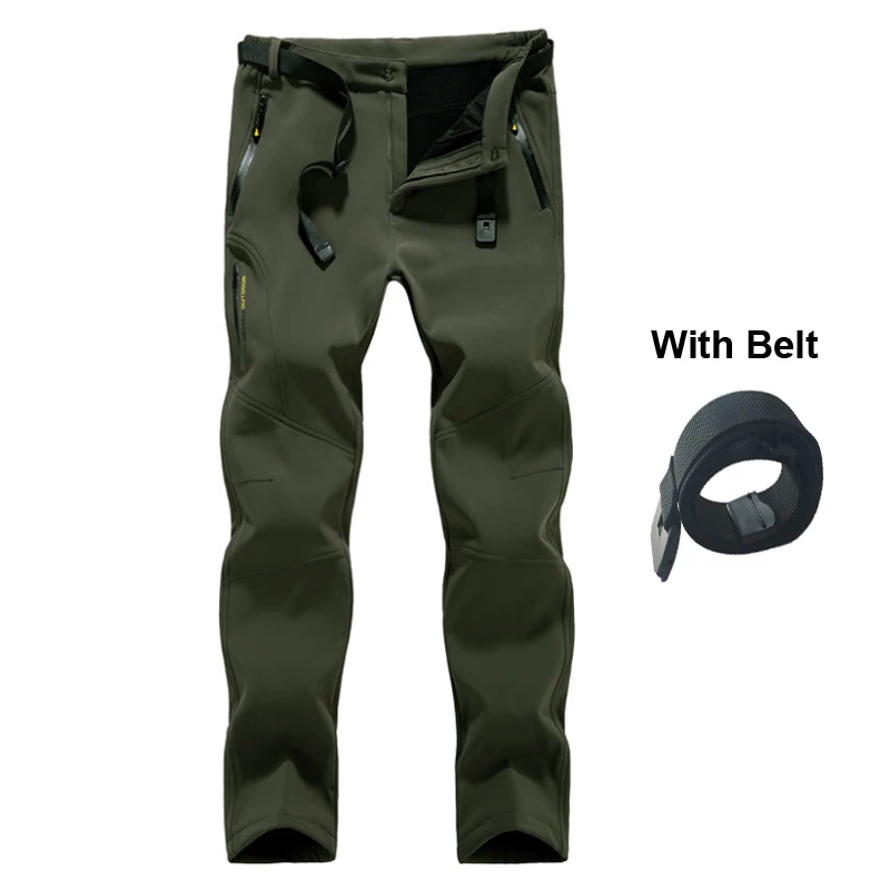 

Man New Winter Softshell Trouser Waterproof Fishing Hiking Climbing skiing Camping Trekking Fleece Outdoor Pants Travel 5XL Belt