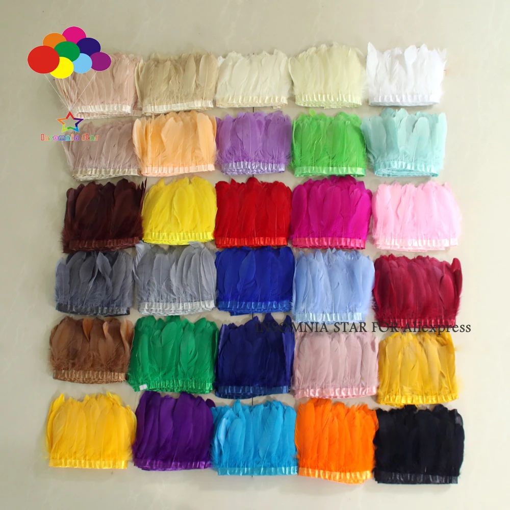 

2 Meter/pack Goose Feather Fringe Trim on Satin Header 6"- 8" in /15-20 cm width