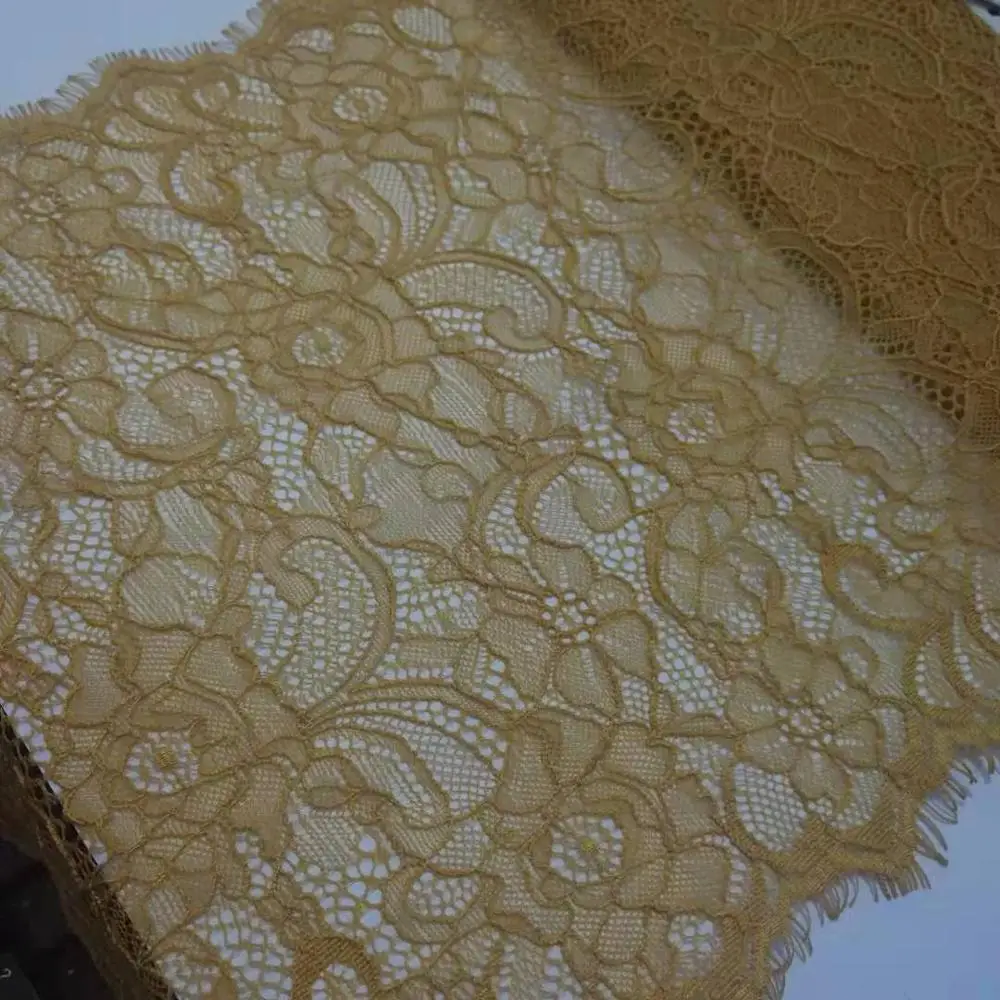 

28cm width Ochre lace Floral Embroidered Eyelash Lace Ribbon for Garment Decoration and DIY Craft Lace Trimming