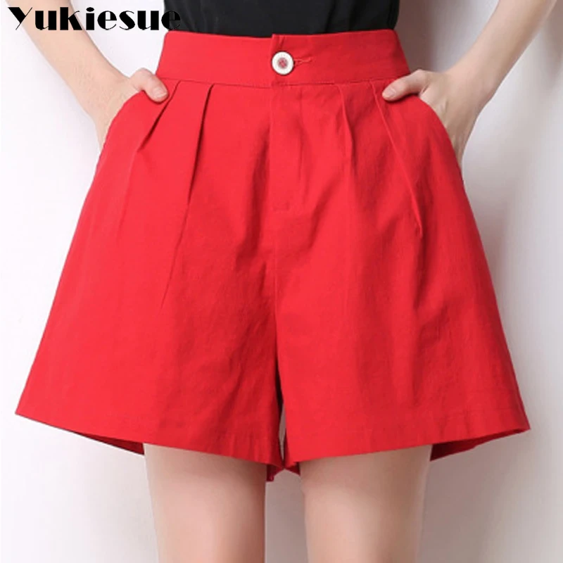 

Summer shorts women candy color cotton linen loose wide leg shorts woman high waist solid casual women shorts Plus size 3XL 4XL