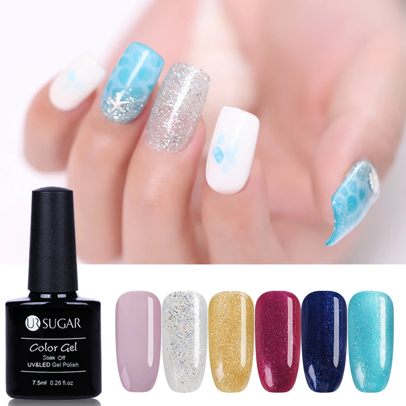 

UR SUGAR 7.5ml Laser Glitter One Step Nail Gel Polish 3 in 1 No Need Top Coat or Base Coat UV Nail Polish Soak off Gel Varnish
