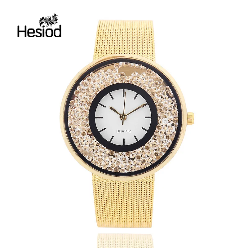 

Hesiod Silver Gold Color Metal Mesh Stainless Steel Watch Crystal Wristwatch For Women 2017 Hot Watches Full Crystal Dial Luxury