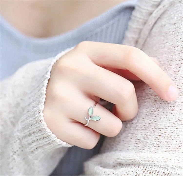 Литературный свежий лист Корея милый сладкий 925 пробы Серебряный темперамент личности модные женские изменяемые кольца SRI051