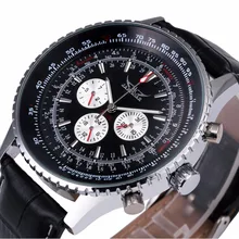 GAGNANT Hommes Casual Automatique Montre-Bracelet Mécanique Bracelet En Cuir Multifonction Tachymètre Cadran Rond