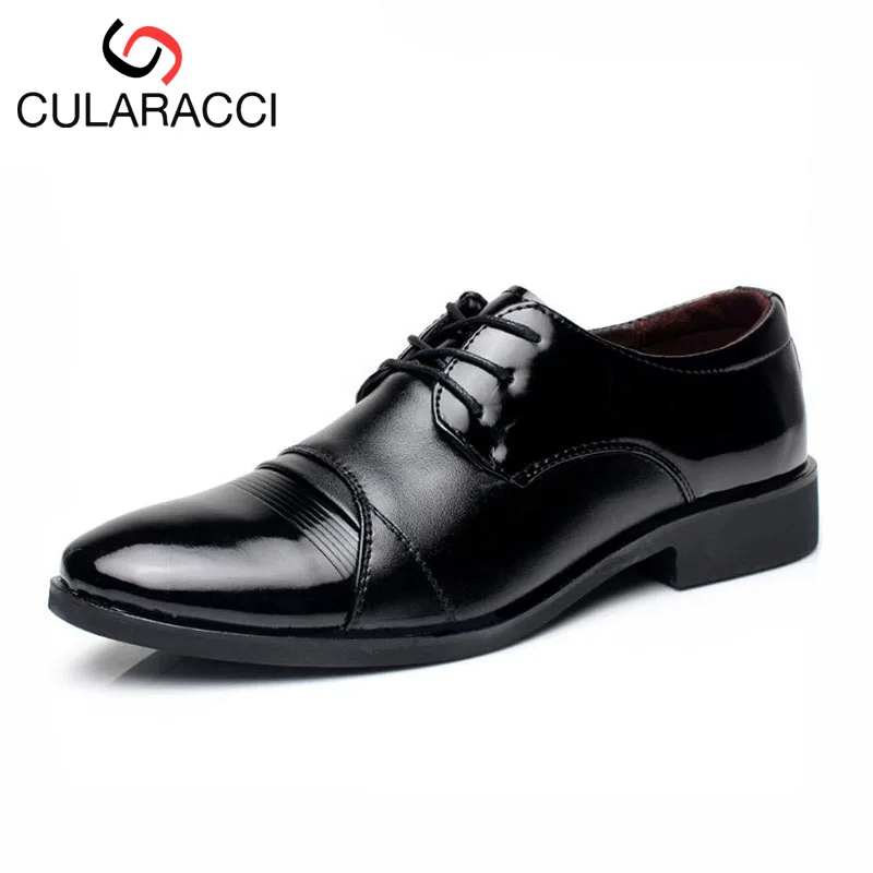 Cularacci Men Dress Leather Shoes Lace Up Solid Color Business Shoes