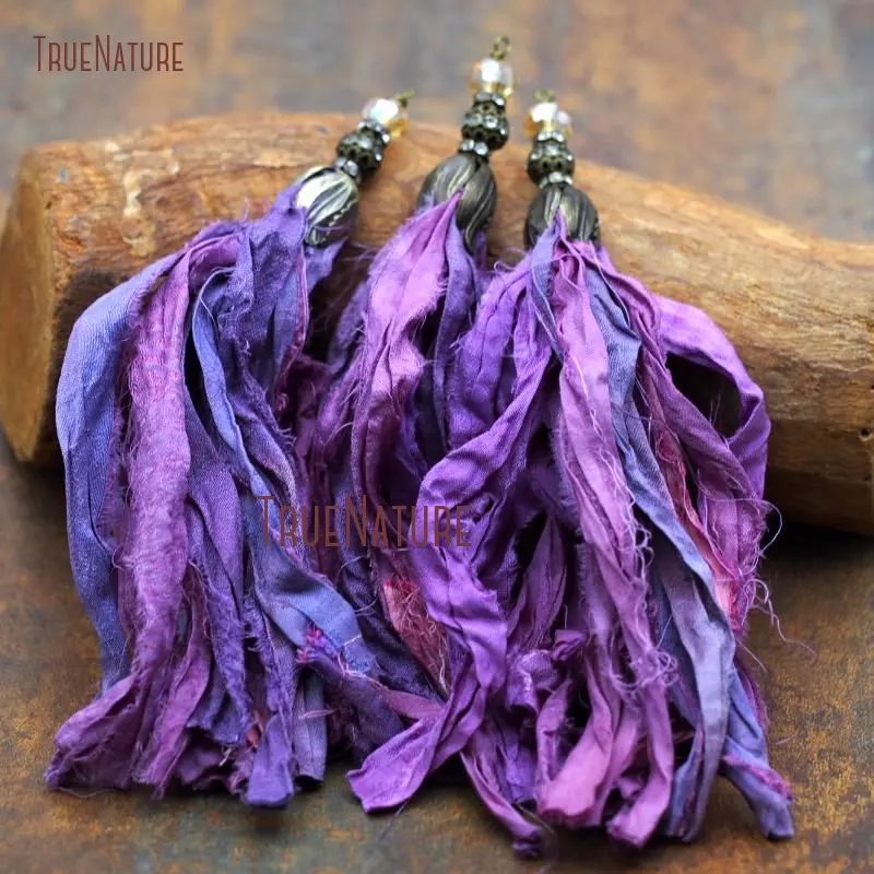 20171116-PT7550- Sari Silk Tassel Clear Rhinestone Pave Electroplating Bronze Color  Tassel-18mm-10g